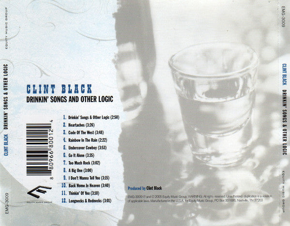 Clint Black : Drinkin' Songs & Other Logic (CD, Album)