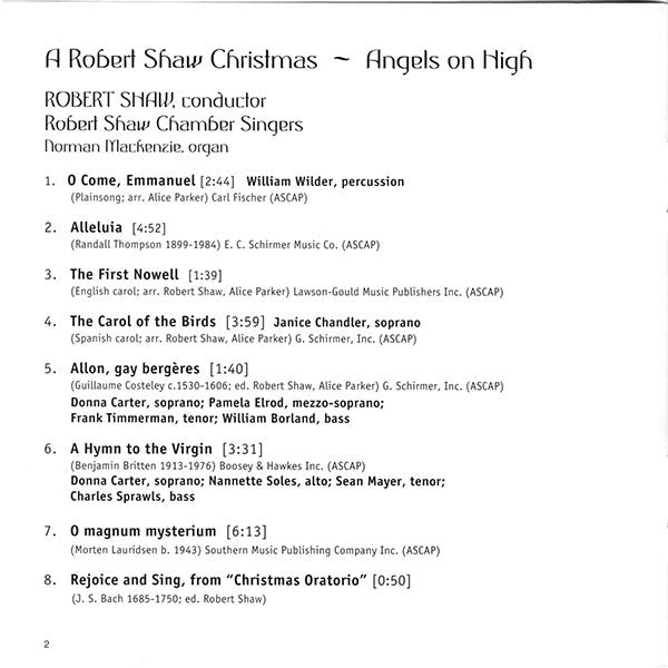 Robert Shaw / Robert Shaw Chamber Singers : A Robert Shaw Christmas • Angels On High (CD, Album)
