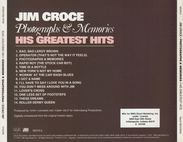 Jim Croce : Photographs & Memories: His Greatest Hits (CD, Comp, Club, RE, RM)