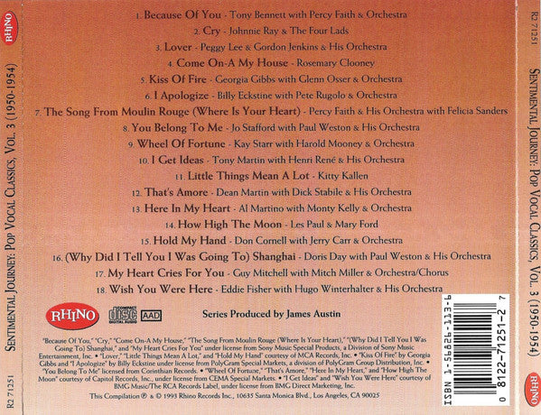 Various : Sentimental Journey - Pop Vocal Classics, Vol. 3 (1950-1954) (CD, Comp, SRC)