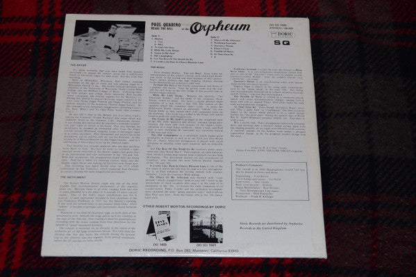 Paul Quarino : Heads The Bill At The Orpheum (LP)