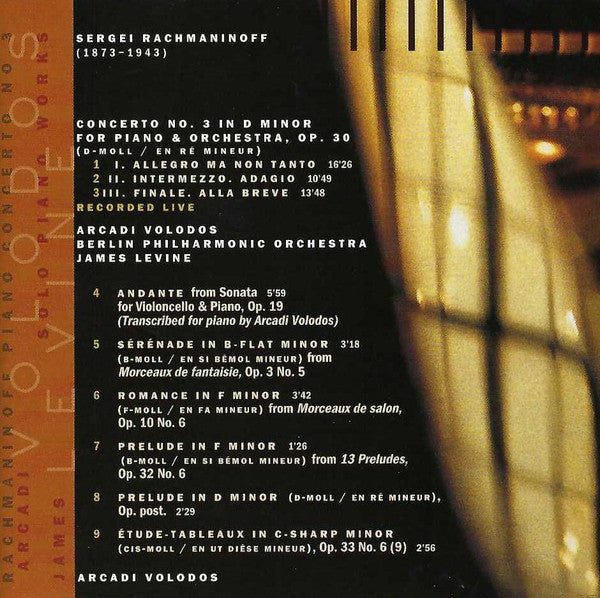 Sergei Vasilyevich Rachmaninoff – Arcadi Volodos, James Levine (2), Berliner Philharmoniker : Piano Concerto No. 3 • Solo Piano Works (CD, Album, Club)