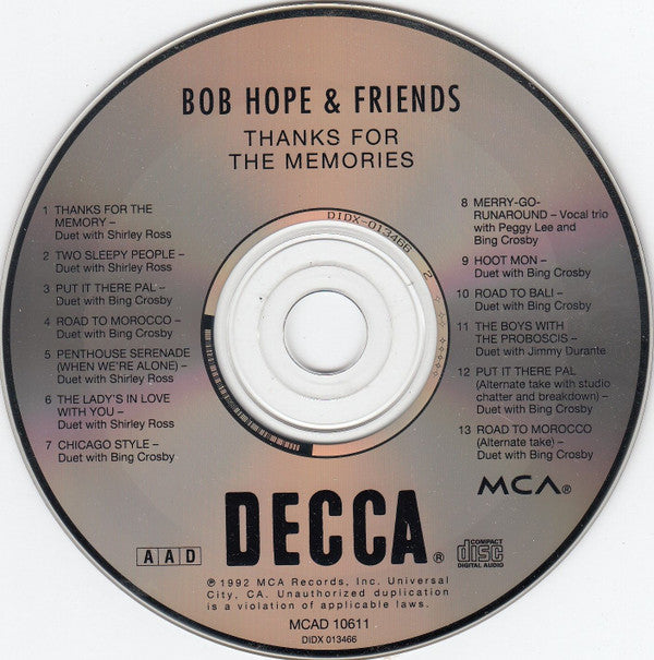 Bob Hope : Thanks For The Memories (CD, Comp)