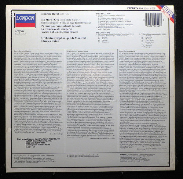 Maurice Ravel, Orchestre Symphonique De Montréal, Charles Dutoit : Ma Mère l'Oye / Pavane Pour Une Infante Défunte / Le Tombeau De Couperin / Valses Nobles Et Sentimentales (LP, Club, RCA)