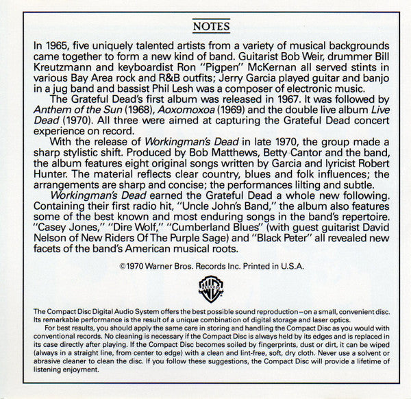 The Grateful Dead : Workingman's Dead (CD, Album, Club, RE)