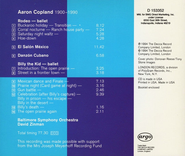 Aaron Copland, Baltimore Symphony Orchestra, David Zinman : Rodeo / Billy The Kid / El Salón México / Danzón Cubano (CD, Club)