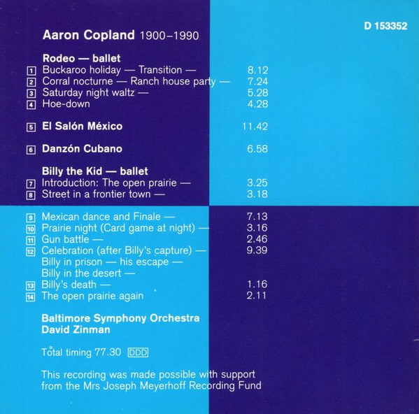 Aaron Copland, Baltimore Symphony Orchestra, David Zinman : Rodeo / Billy The Kid / El Salón México / Danzón Cubano (CD, Club)