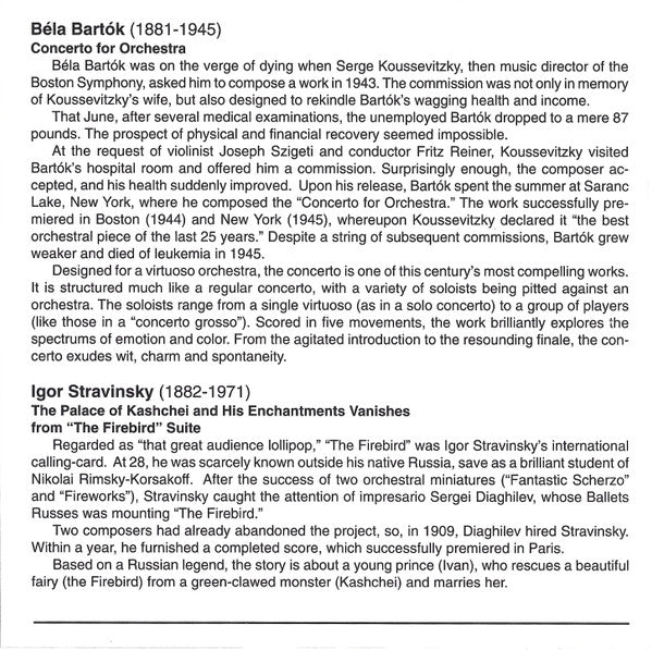 Béla Bartók, Igor Stravinsky, George Gershwin : 20th-Century: Bartók: Concerto for Orchestra · Stravinsky: Finale from "The Firebird" Suite · Gershwin: An American in Paris (CD, Comp)
