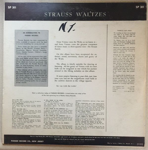 Hans Ledermann And His Symphony Orch. - Strauss Waltzes (LP) (G+) - Endless Media