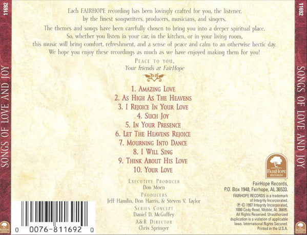 Unknown Artist : Songs Of Love And Joy (CD, Album)