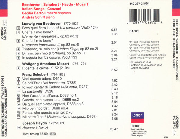 Cecilia Bartoli, András Schiff - Ludwig van Beethoven · Franz Schubert · Wolfgang Amadeus Mozart · Joseph Haydn : The Impatient Lover (Italian Songs) (CD)