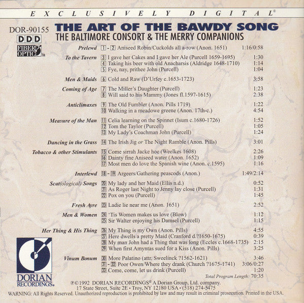 The Baltimore Consort And The Merry Companions : The Art Of The Bawdy Song (CD)