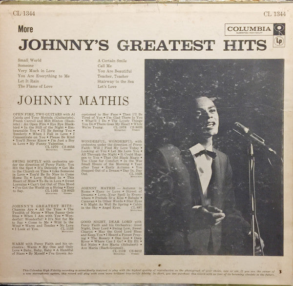 Johnny Mathis : More Johnny's Greatest Hits (LP, Comp, Mono)
