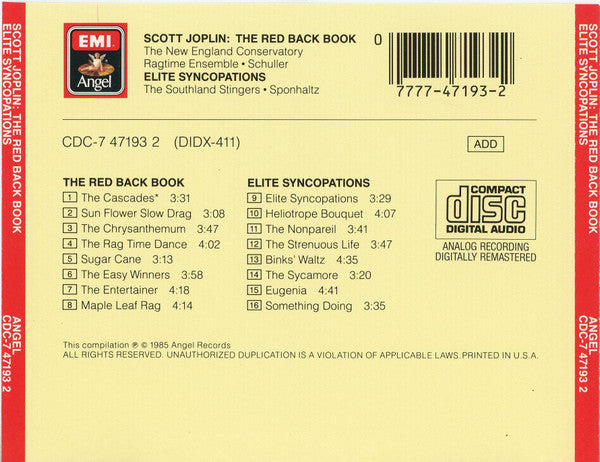 Scott Joplin - The New England Conservatory Ragtime Ensemble, The Southland Stingers : The Red Back Book · Elite Syncopations (CD, Comp, RE, RM)