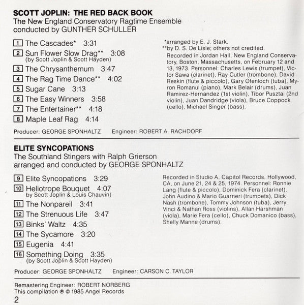 Scott Joplin - The New England Conservatory Ragtime Ensemble, The Southland Stingers : The Red Back Book · Elite Syncopations (CD, Comp, RE, RM)