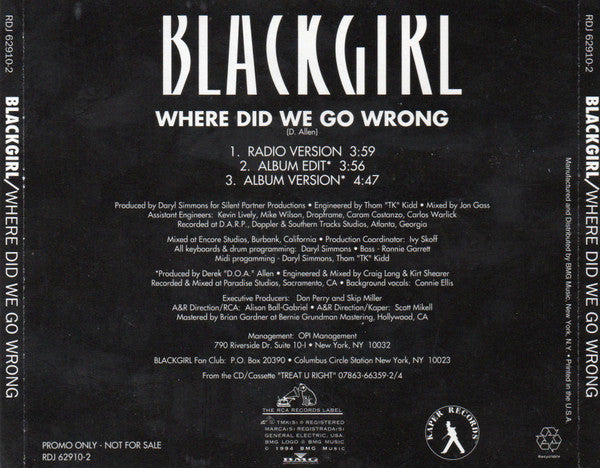 Blackgirl : Where Did We Go Wrong (CD, Single, Promo)