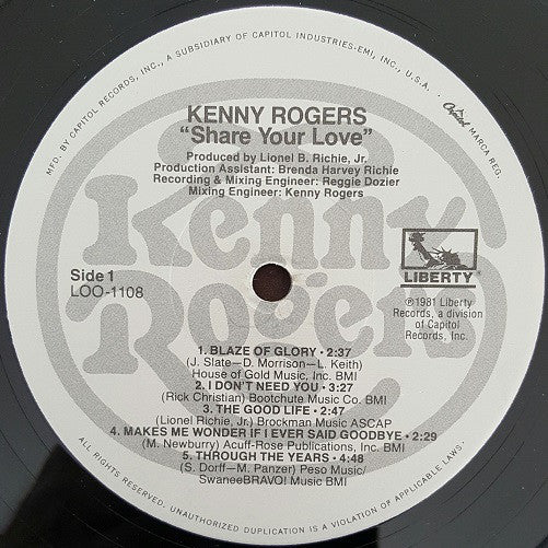 Kenny Rogers - Share Your Love (LP) (VG) - Endless Media