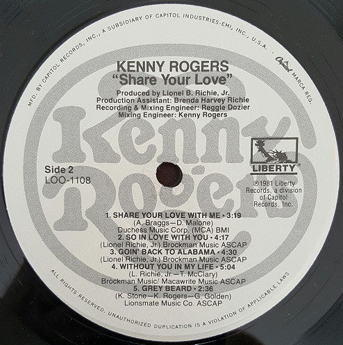 Kenny Rogers - Share Your Love (LP) (VG) - Endless Media