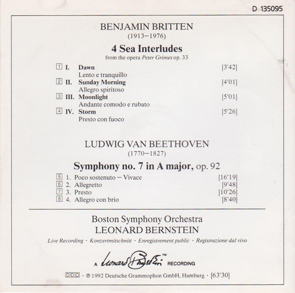 Leonard Bernstein, Ludwig van Beethoven, Benjamin Britten, Boston Symphony Orchestra : The Final Concert (CD, Album, Club)