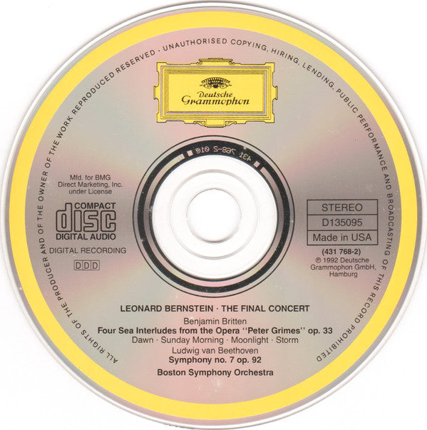 Leonard Bernstein, Ludwig van Beethoven, Benjamin Britten, Boston Symphony Orchestra : The Final Concert (CD, Album, Club)