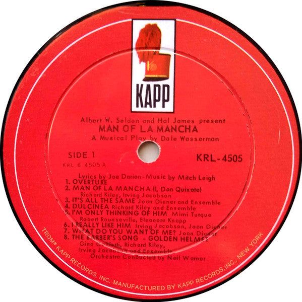"Man Of La Mancha" Original Broadway Cast, Richard Kiley, Irving Jacobson, Ray Middleton, Robert Rounseville, Joan Diener - Man Of La Mancha (LP) (VG) - Endless Media