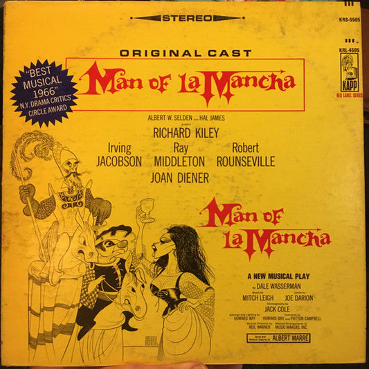 "Man Of La Mancha" Original Broadway Cast, Richard Kiley, Joan Diener, Irving Jacobson, Robert Rounseville, Ray Middleton - Man Of La Mancha (LP) (VG+) - Endless Media