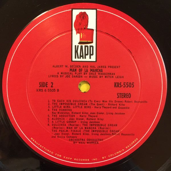 "Man Of La Mancha" Original Broadway Cast, Richard Kiley, Joan Diener, Irving Jacobson, Robert Rounseville, Ray Middleton - Man Of La Mancha (LP) (VG+) - Endless Media
