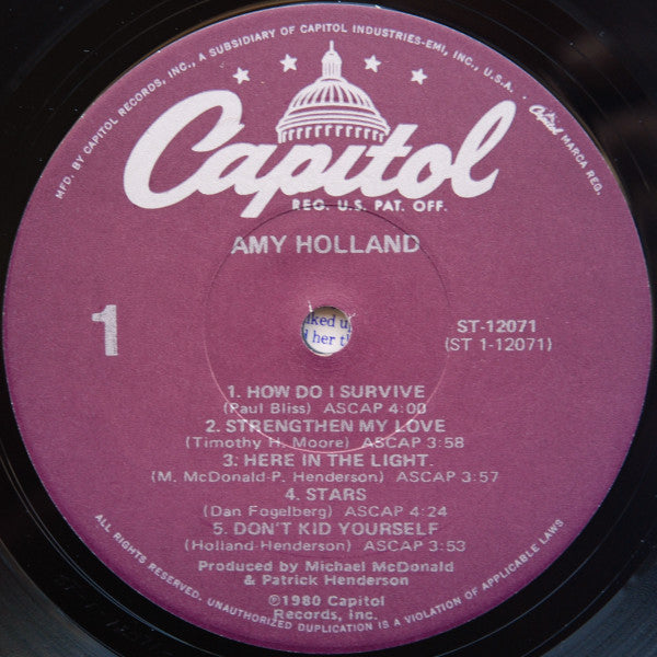 Amy Holland - Amy Holland (LP) (VG+) - Endless Media