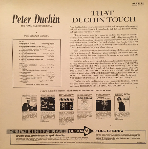 Peter Duchin And His Orchestra - That Duchin Touch (LP) (VG+) - Endless Media