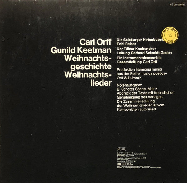 Carl Orff, Gunild Keetman, Salzburger Hirtenbuben, Tobi Reiser, Tölzer Knabenchor, Gerhard Schmidt-Gaden - Weihnachtsgeschichte • Weihnachtslieder (LP) (M) - Endless Media