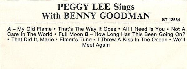 Peggy Lee Sings With Benny Goodman - Peggy Lee Sings With Benny Goodman (Cassette) (VG+) - Endless Media