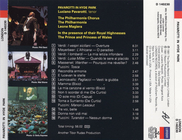 Luciano Pavarotti - Pavarotti In Hyde Park (CD) (VG+) - Endless Media