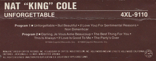 Nat King Cole - Unforgettable (Cassette) (VG+) - Endless Media