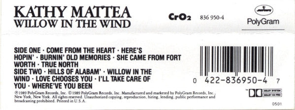 Kathy Mattea - Willow In The Wind (Cassette) (VG+) - Endless Media