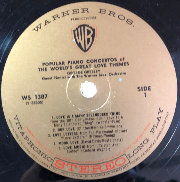 George Greeley With The Warner Brothers Orchestra - Popular Piano Concertos Of The World's Great Love Themes (LP) (G+) - Endless Media
