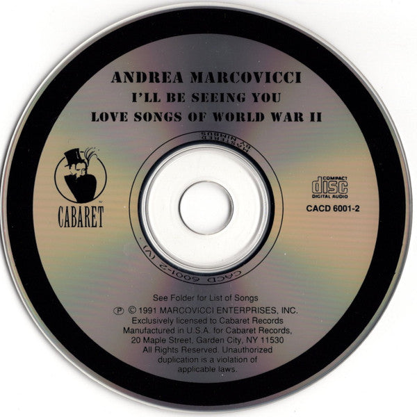 Andrea Marcovicci - I'll Be Seeing You - Love Songs of WWII (CD) (VG+) - Endless Media