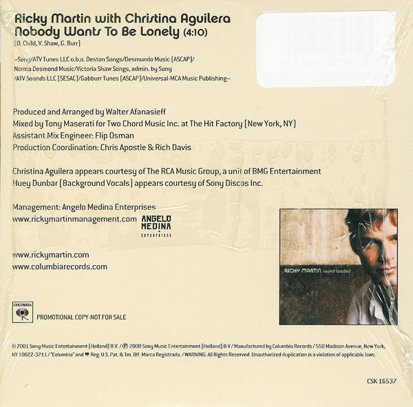 Ricky Martin With Christina Aguilera - Nobody Wants To Be Lonely (CD) (M) - Endless Media
