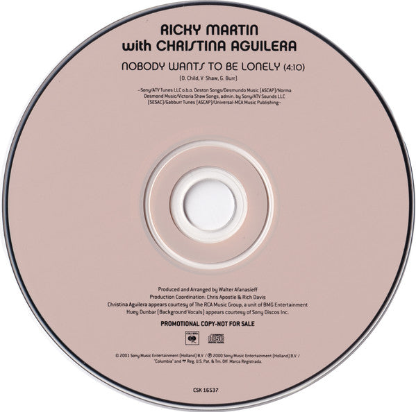 Ricky Martin With Christina Aguilera - Nobody Wants To Be Lonely (CD) (M) - Endless Media