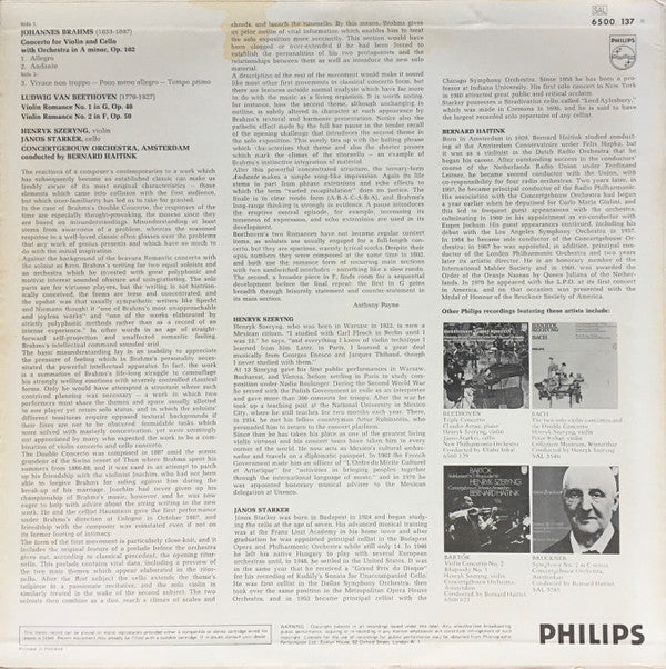 Johannes Brahms, Ludwig van Beethoven, Henryk Szeryng, Janos Starker, Concertgebouworkest, Bernard Haitink - Brahms: Double Concerto / Beethoven: The Violin Romances (LP) (VG) - Endless Media