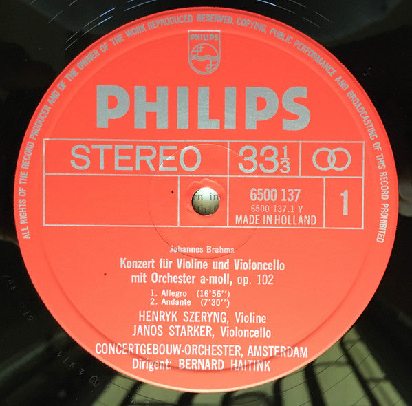 Johannes Brahms, Ludwig van Beethoven, Henryk Szeryng, Janos Starker, Concertgebouworkest, Bernard Haitink - Brahms: Double Concerto / Beethoven: The Violin Romances (LP) (VG) - Endless Media