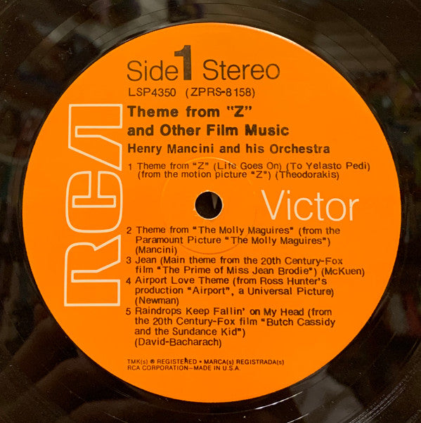 Henry Mancini And His Orchestra - Theme From "Z" And Other Film Music (LP) (VG) - Endless Media