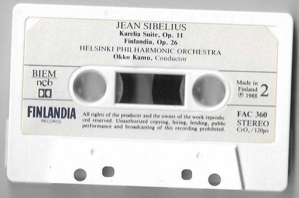 Jean Sibelius, Miriam Fried, Helsinki Philharmonic Orchestra, Okko Kamu - Violin Concerto / Karelia Suite / Finlandia (Cassette) (VG+) - Endless Media