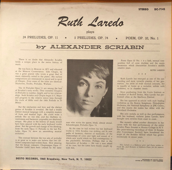 Ruth Laredo - Alexander Scriabine - 24 Preludes, Op. 11 / 5 Preludes, Op. 74 / Poem, Op. 32, No. 1 (LP) (VG+) - Endless Media