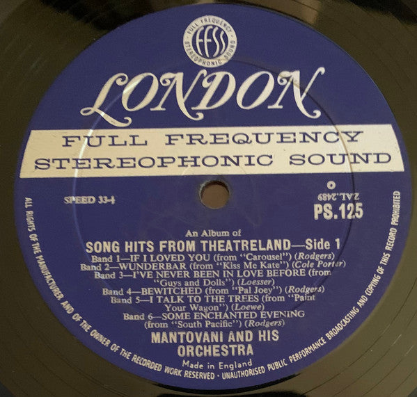 Mantovani And His Orchestra - Song Hits From Theatreland (LP) (VG) - Endless Media
