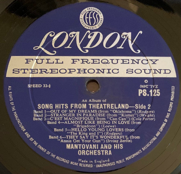 Mantovani And His Orchestra - Song Hits From Theatreland (LP) (VG) - Endless Media
