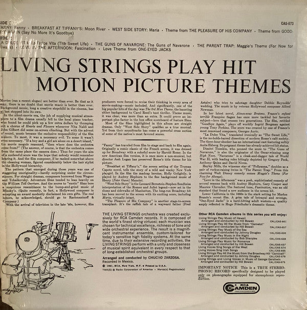 Living Strings - Play Hit Motion Picture Themes (LP) (VG) - Endless Media