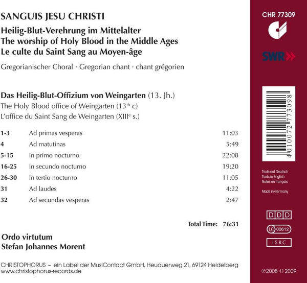 Ordo Virtutum, Stefan Johannes Morent - Sanguis Jesu Christi: The Worship Of Holy Blood In The Middle Ages (CD) (VG+) - Endless Media