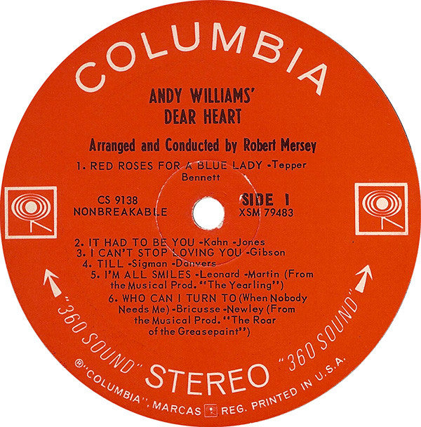 Andy Williams - Andy Williams' Dear Heart (LP) (VG+) - Endless Media