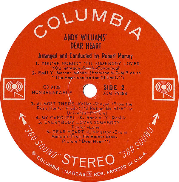 Andy Williams - Andy Williams' Dear Heart (LP) (VG+) - Endless Media