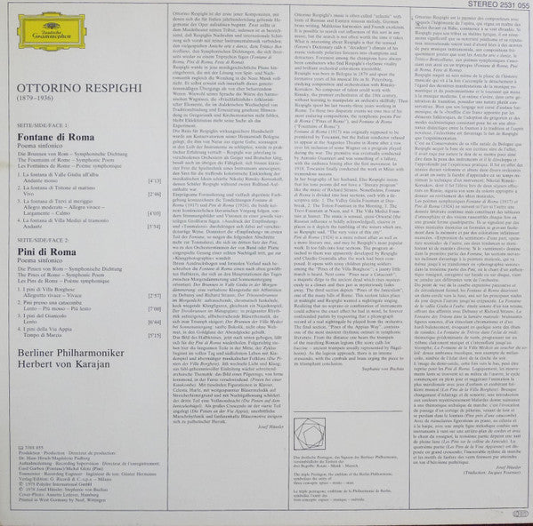 Ottorino Respighi : Berliner Philharmoniker • Herbert von Karajan - Fontane Di Roma • Pini Di Roma (LP) (VG+) - Endless Media